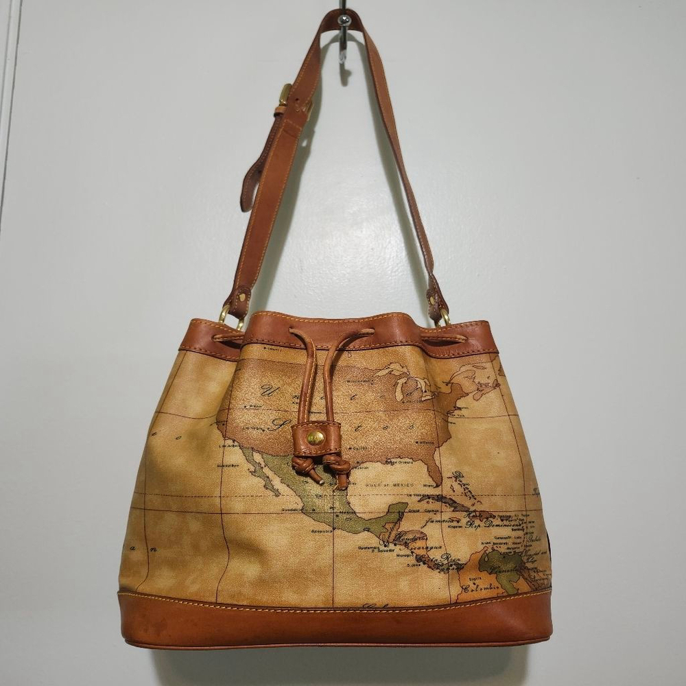 Women's Alviero Martini Shoulder Bucket Bag Brown Map Print